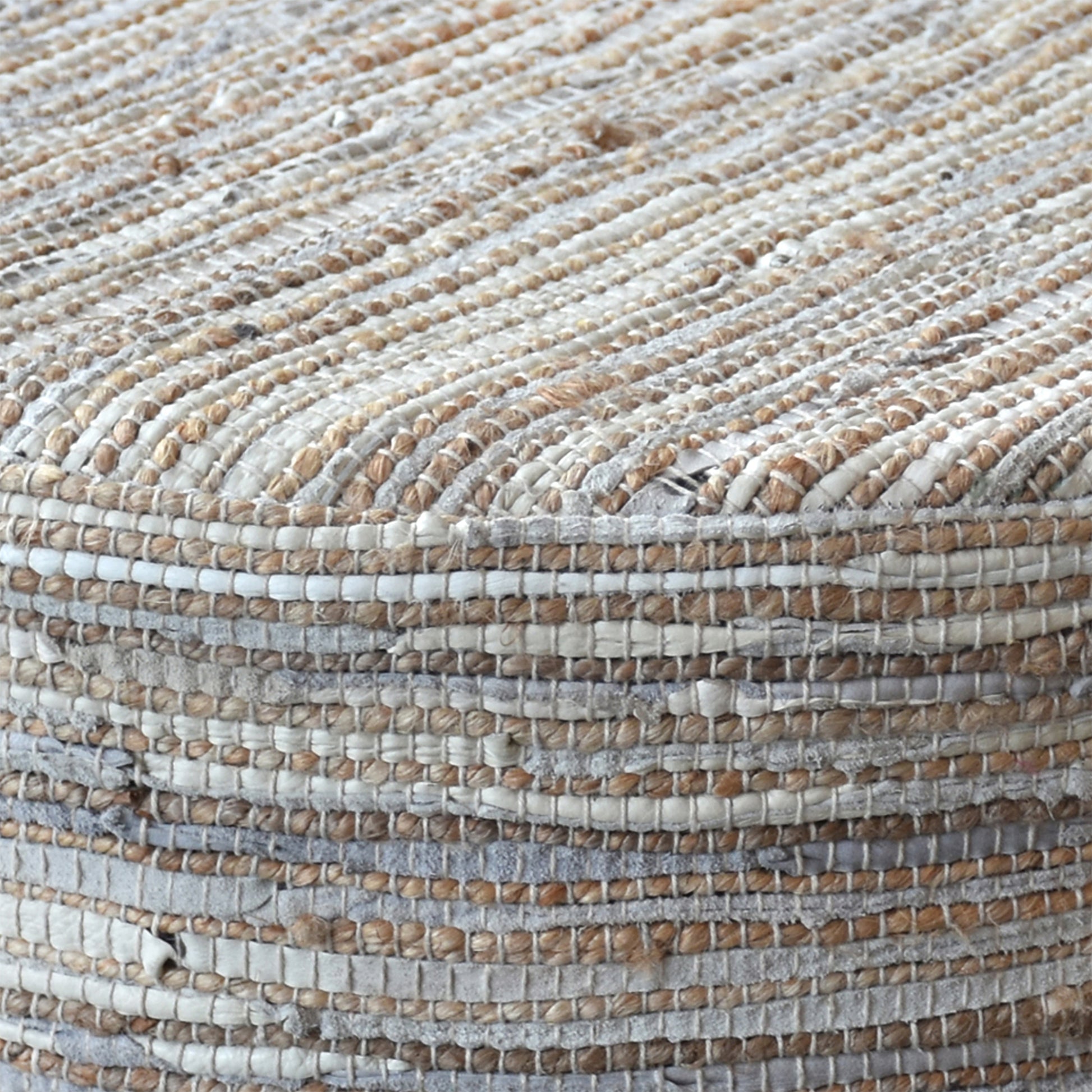 Spica Round Stool, Hemp/ Leather, Natural/ Natural White, Pitloom, Flat Weave 