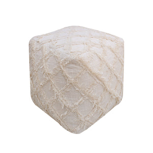 Skara Pouf, Cotton, Natural White, Hm Stitching, Flat Weave 