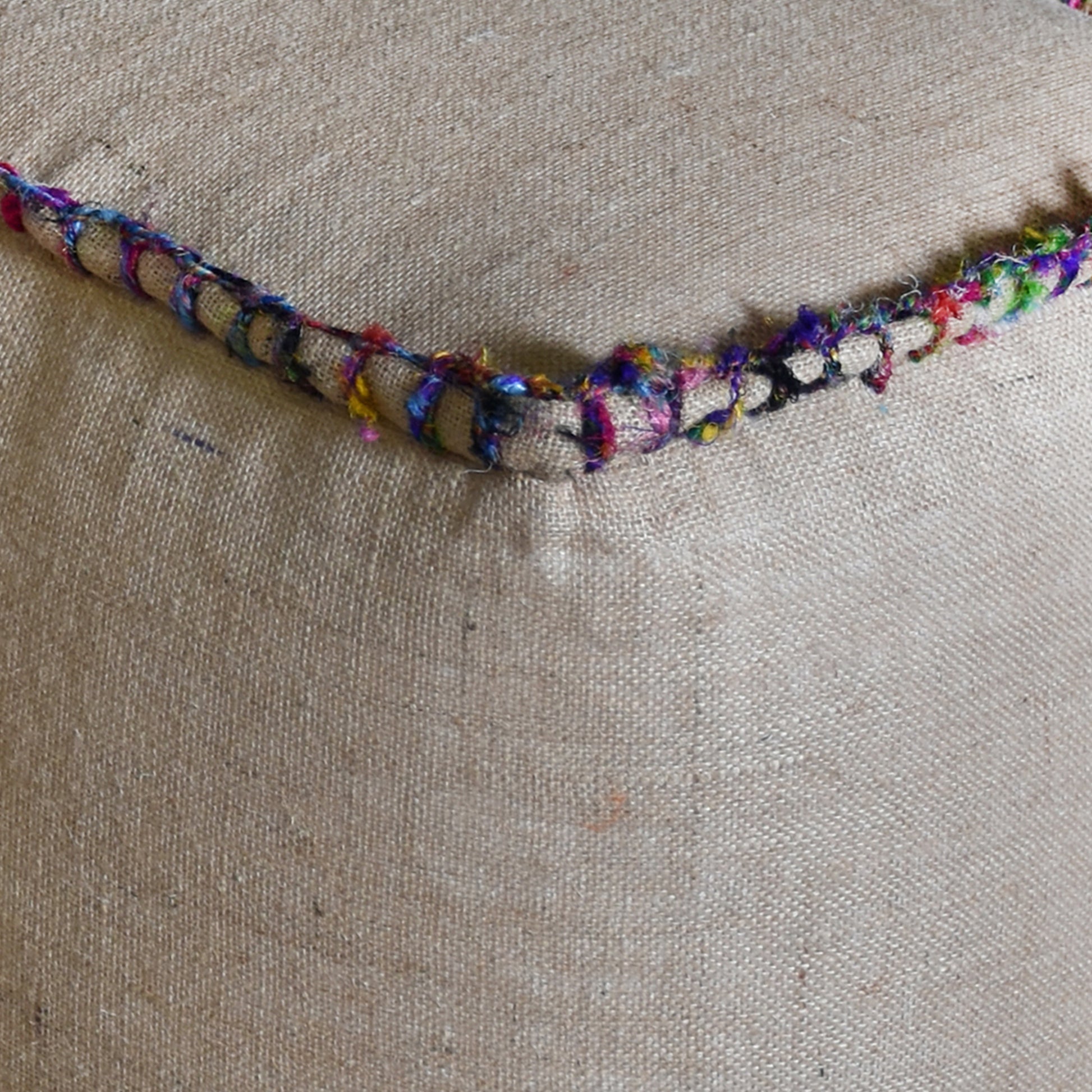 Tadley Pouf, Hemp/ Recycled Silk, Beige/Multi