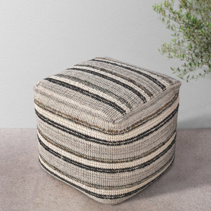 Tarbes Pouf, Wool/ Viscose, Natural White/ Grey/ Charcoal, Hand woven, Flat Weave 