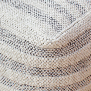 Teijo Pouf, Wool/ Cotton, Natural White/ Charcoal, Hand woven, All Loop 