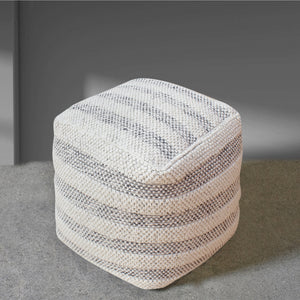 Teijo Pouf, Wool/ Cotton, Natural White/ Charcoal, Hand woven, All Loop 