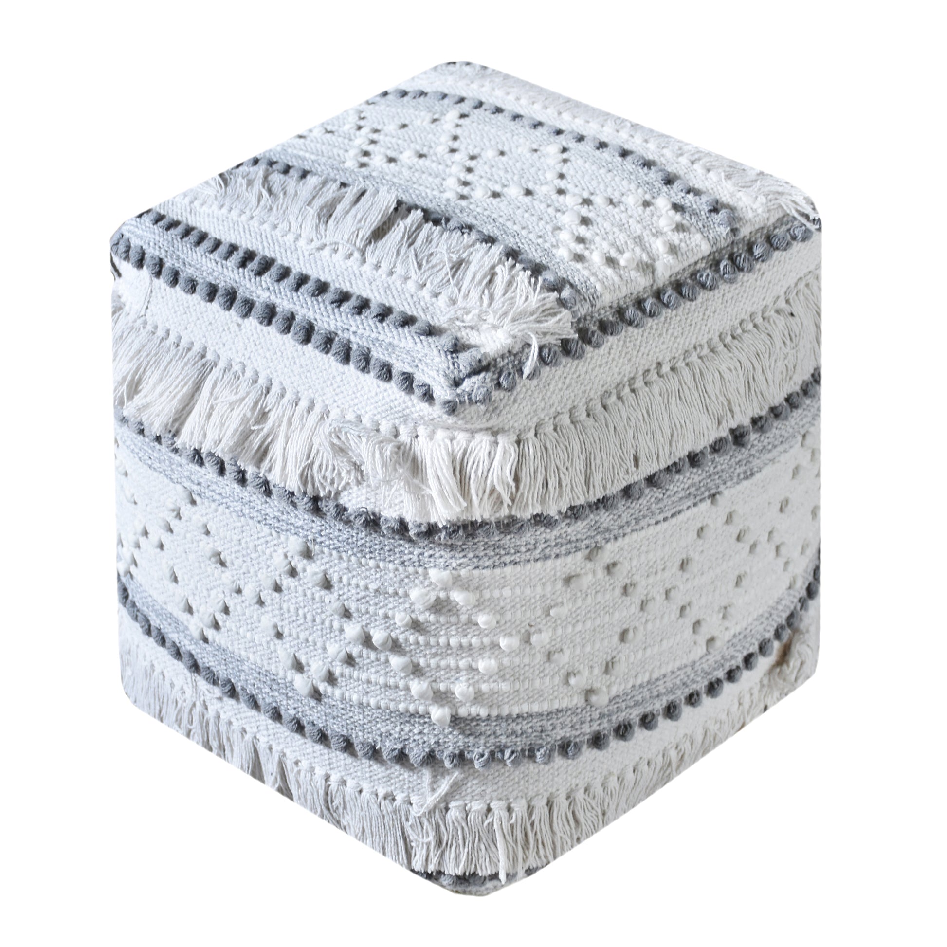Temora Pouf, Cotton/ Viscose Rag, Natural White/Grey, Pitloom, All Loop 
