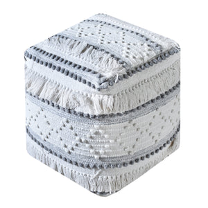 Temora Pouf, Cotton/ Viscose Rag, Natural White/Grey, Pitloom, All Loop 