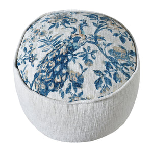 Tenri Pouf, Cotton, Natural White/Blue, Hand woven, All Loop 