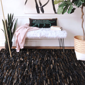 Area Rug, Bedroom Rug, Living Room Rug, Living Area Rug, Indian Rug, Office Carpet, Office Rug, Shop Rug Online, Leather, Dark Brown, Stripes