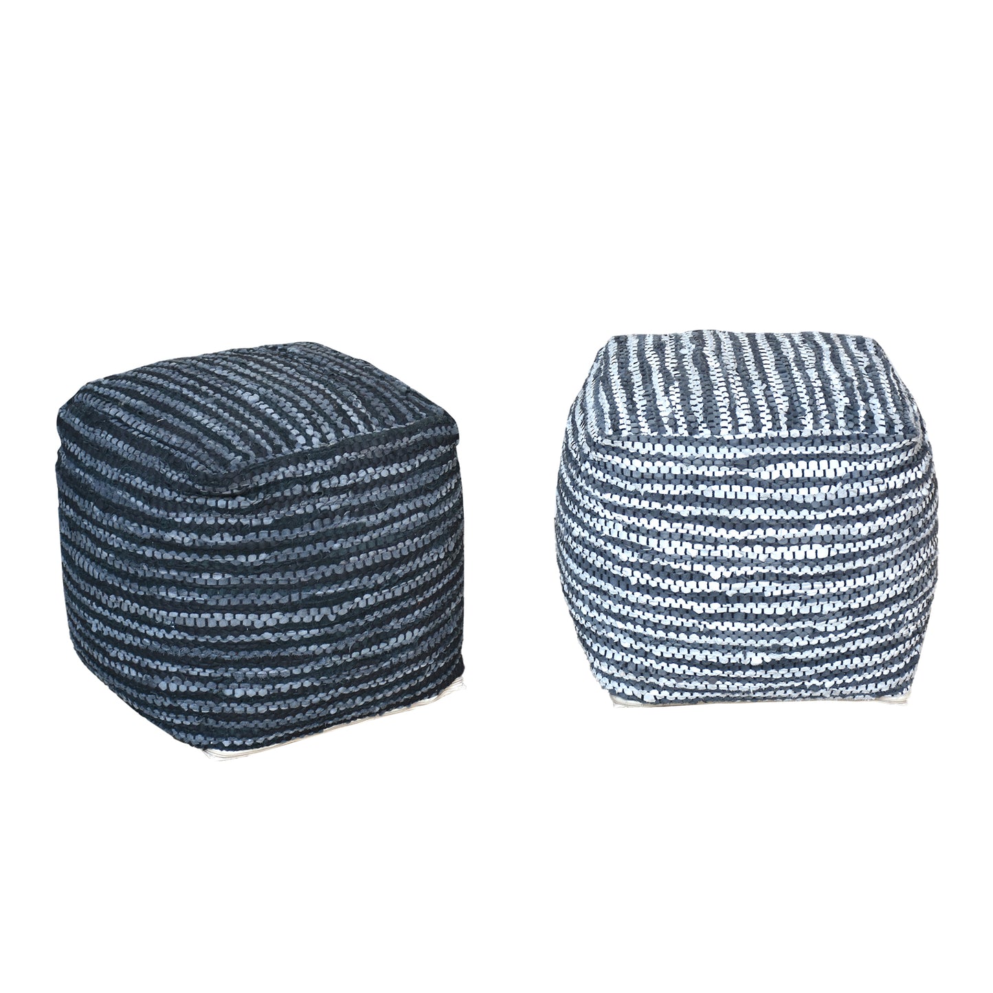 Tierra Pouf, Leather, Pitloom, Flat Weave 