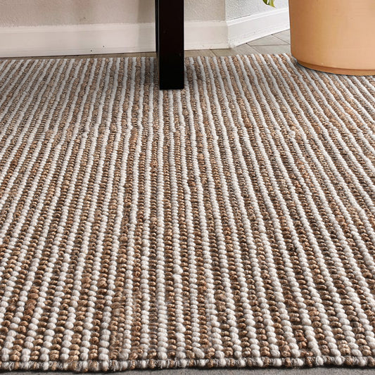 Area Rug, Bedroom Rug, Living Room Rug, Living Area Rug, Indian Rug, Office Carpet, Office Rug, Shop Rug Online, Jute, Wool, Natural, Natural White, Pitloom, All Loop, Strip