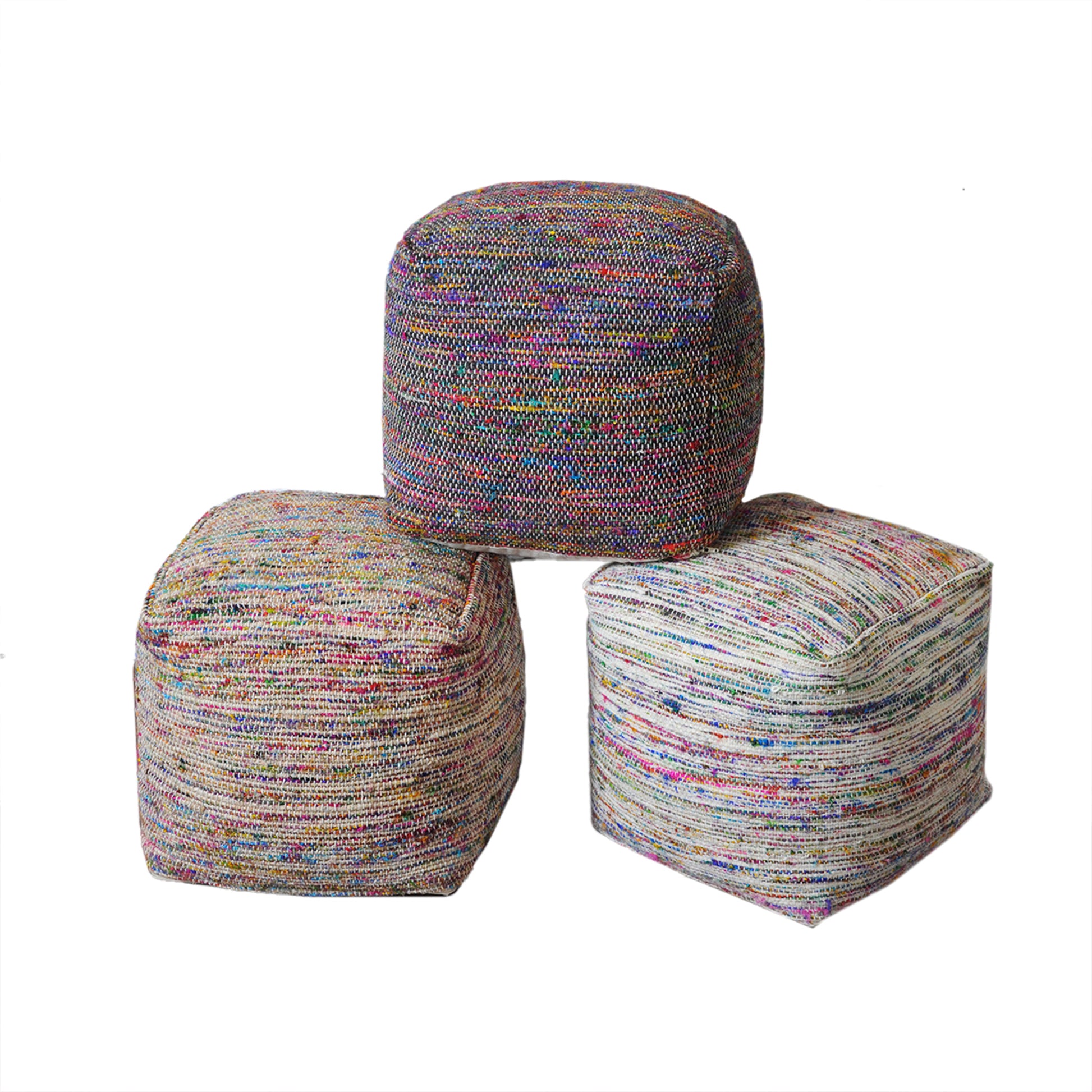 Trinity Pouf, Wool/ Polyester, Pitloom, Flat Weave 