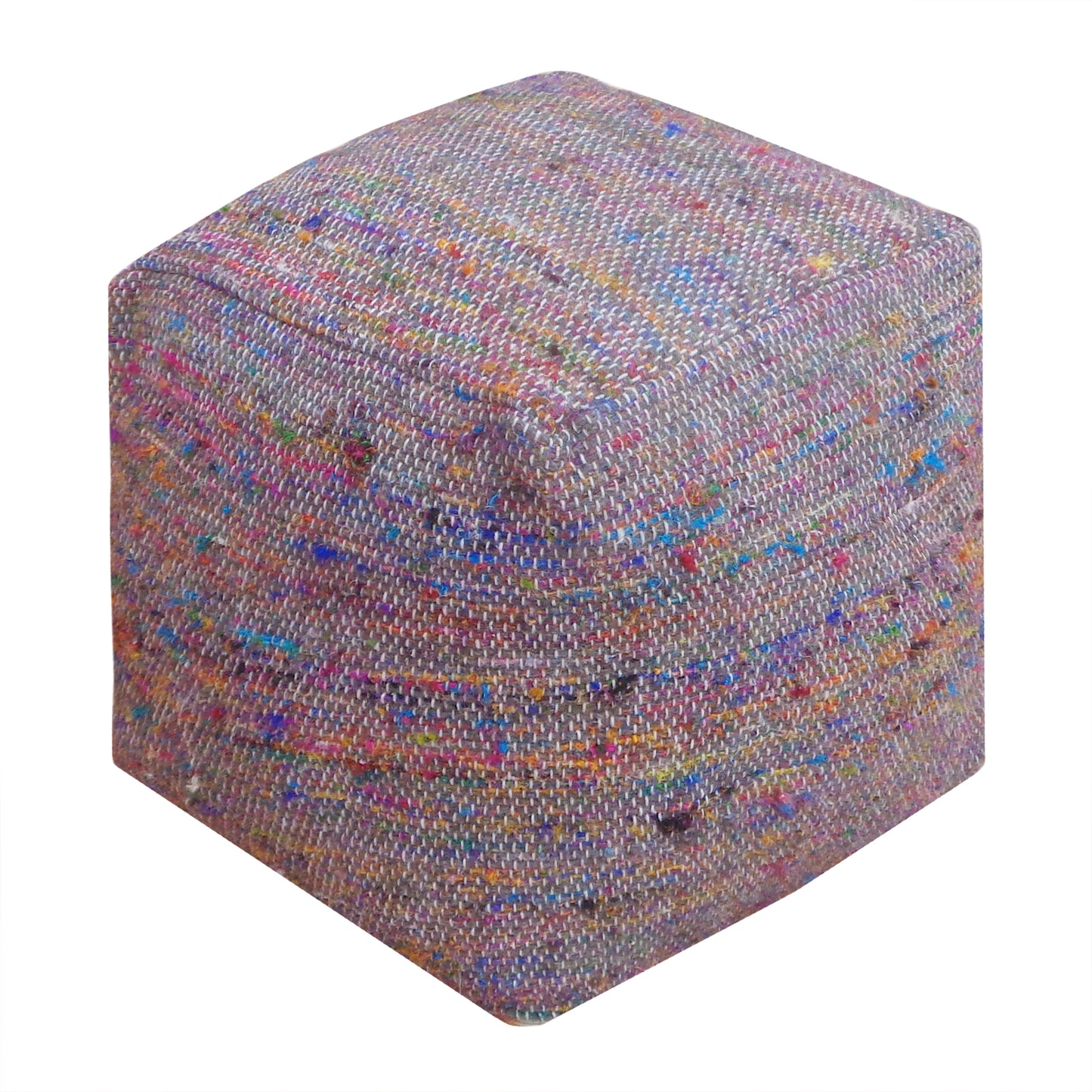 Trinity Pouf, Wool/ Polyester, Charcoal/ Multi, Pitloom, Flat Weave 