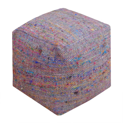 Trinity Pouf, Wool/ Polyester, Charcoal/ Multi, Pitloom, Flat Weave 