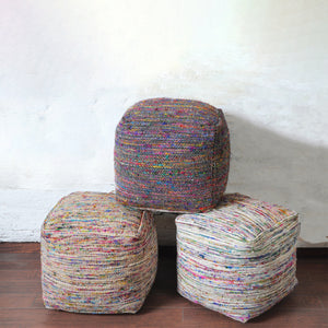 Trinity Pouf, Wool/ Polyester, Pitloom, Flat Weave 