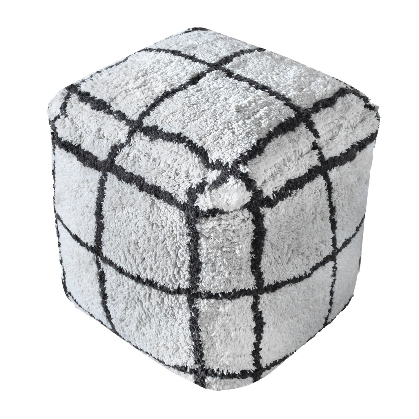 Tudor Pouf, Cotton, Natural White/Charcoal, Bm Fn, All Cut 