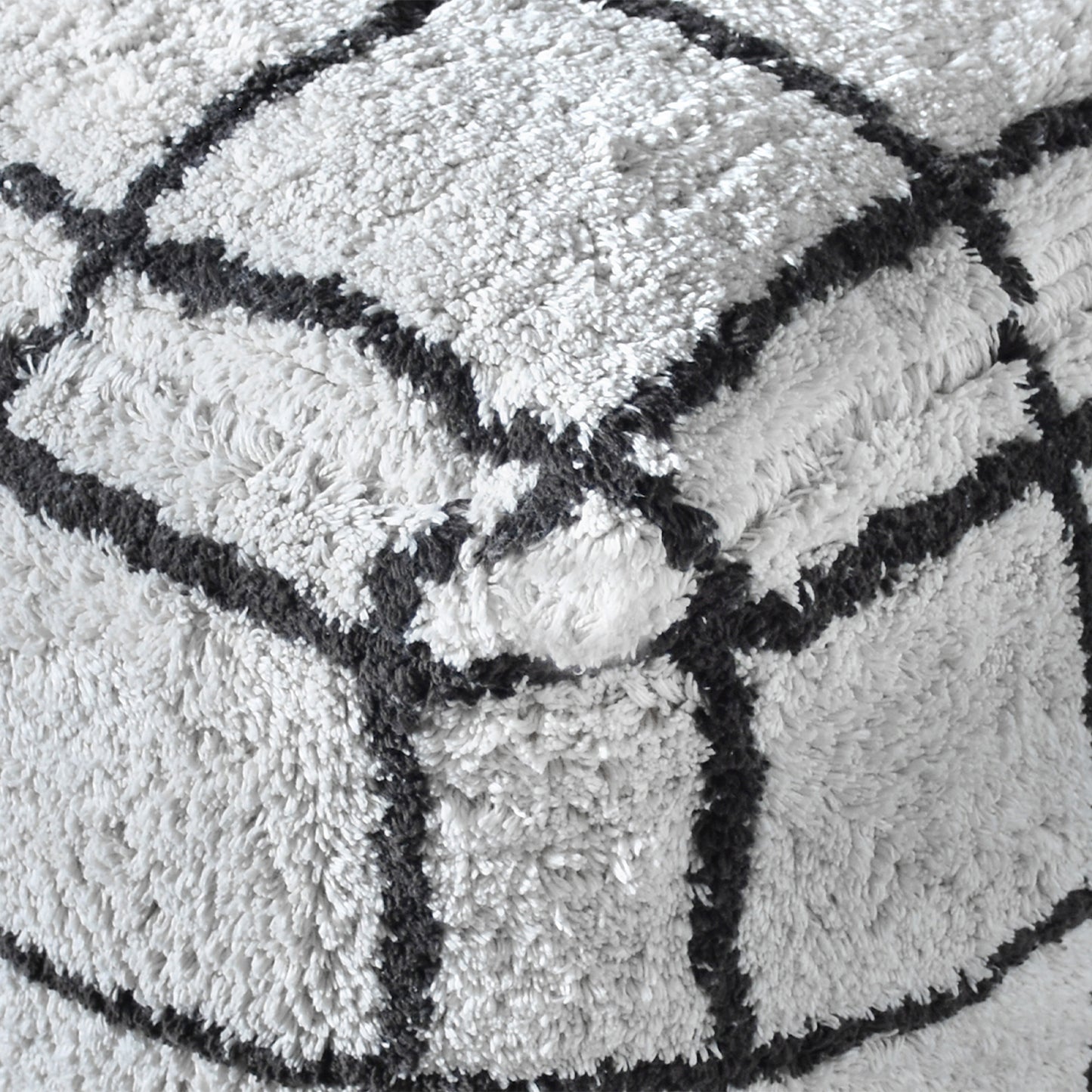 Tudor Pouf, Cotton, Natural White/Charcoal, Bm Fn, All Cut 