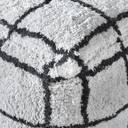 Tudor Pouf, Cotton, Natural White/Charcoal, Bm Fn, All Cut 