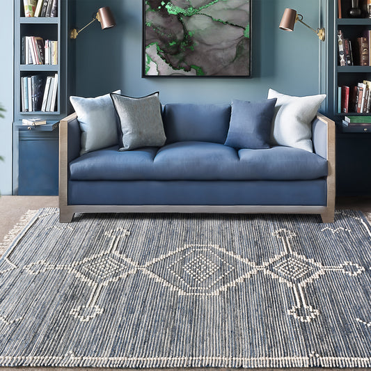Area Rug, Bedroom Rug, Living Room Rug, Living Area Rug, Indian Rug, Office Carpet, Office Rug, Shop Rug Online, Denim, Wool, Natural White, Blue, bohemian 