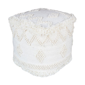 Uriah Pouf, Nz Wool, Natural White, Pitloom, Cut And Loop 