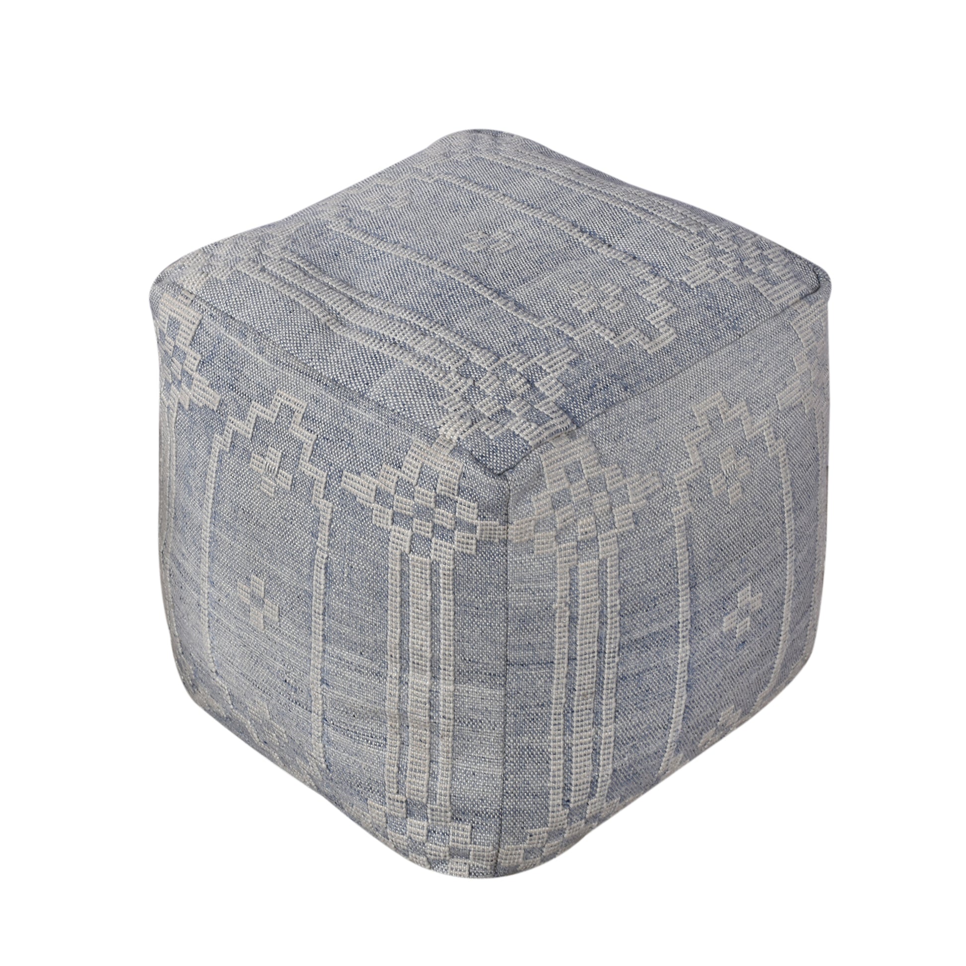 Valence Pouf, Pet, Blue/ Natural White, Pitloom, Flat Weave 