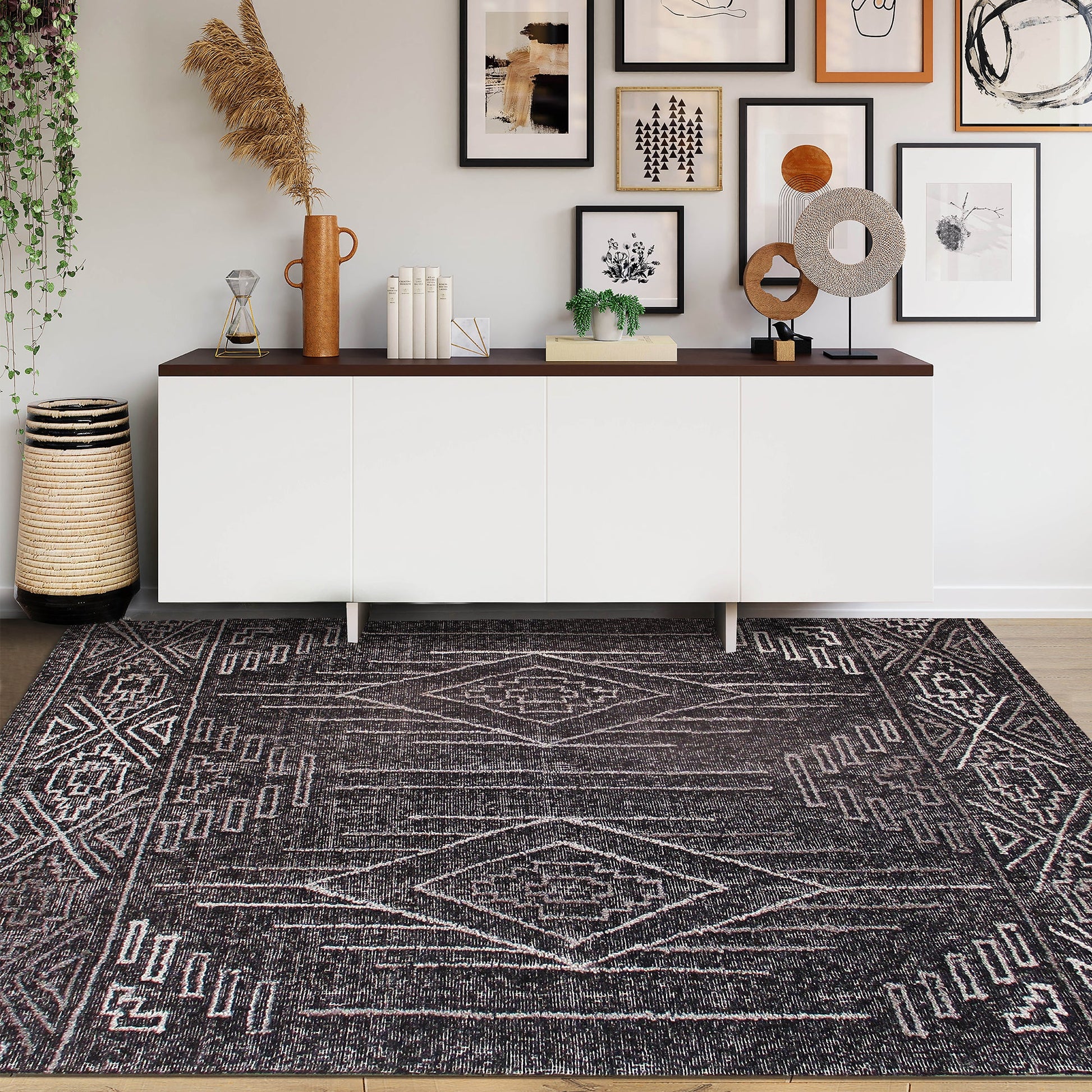 Area Rug, Bedroom Rug, Living Room Rug, Living Area Rug, Indian Rug, Office Carpet, Office Rug, Shop Rug Online, Wool, Charcoal, Hand woven, All Loop, Traditional