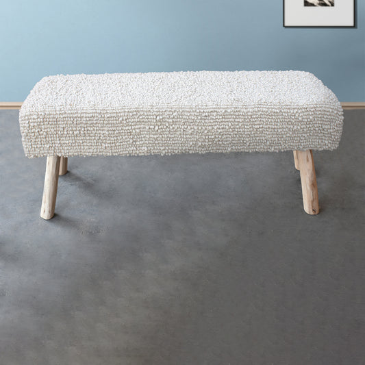 Vayots Bench, Wool, Polyester, Natural White, Hand woven, All Loop