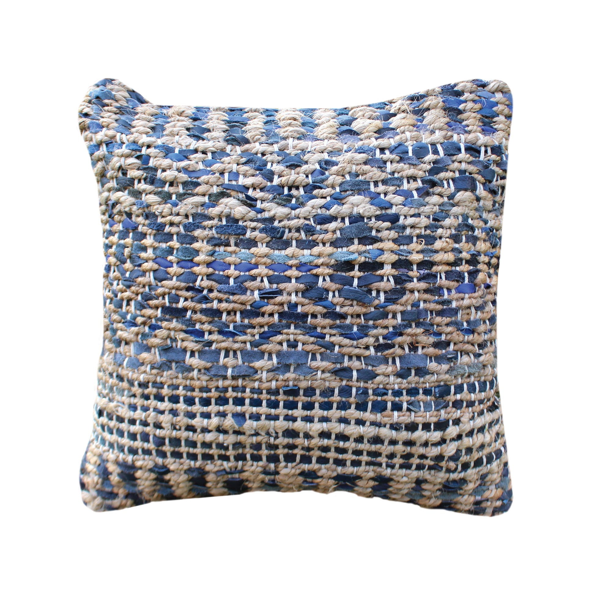 Veblen Pillow, Hemp, Leather, Natural, Blue, Pitloom, Flat Weave