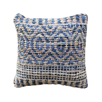 Veblen Pillow, Hemp, Leather, Natural, Blue, Pitloom, Flat Weave