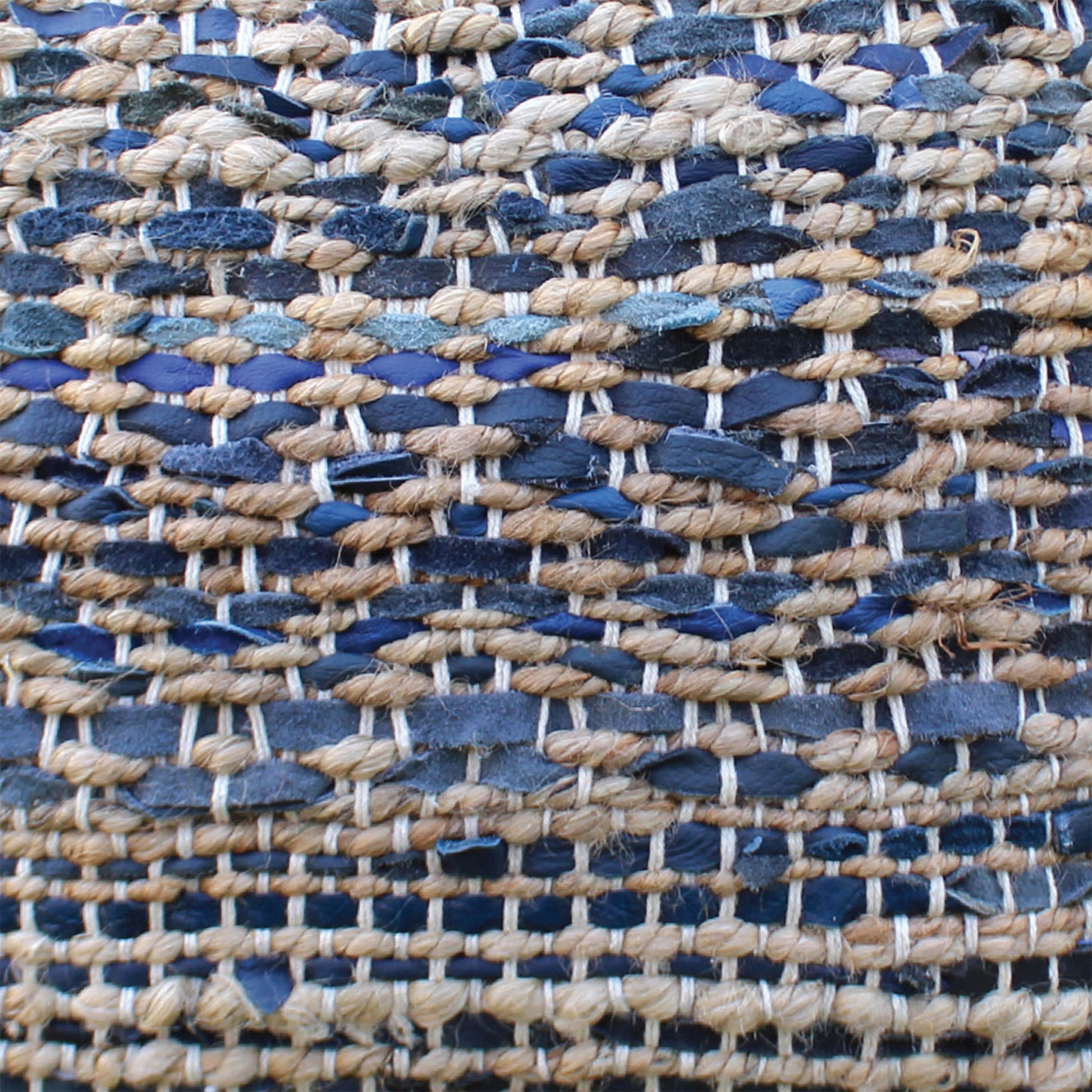 Veblen Pillow, Hemp, Leather, Natural, Blue, Pitloom, Flat Weave