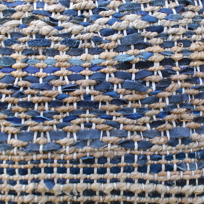 Veblen Pillow, Hemp, Leather, Natural, Blue, Pitloom, Flat Weave