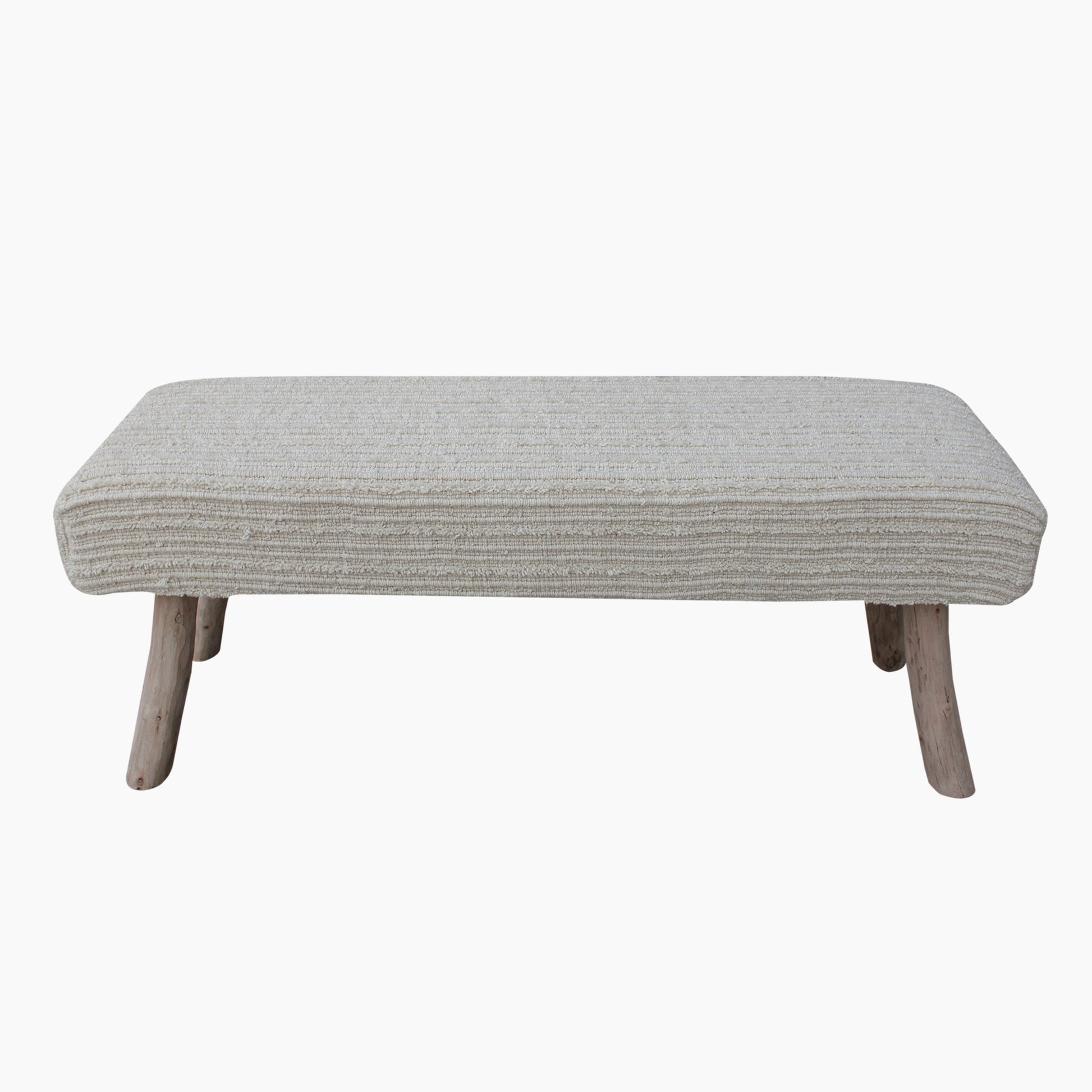 Vesoul Bench, Wool, Polyester, Natural White, Hand woven, Cut And Loop
