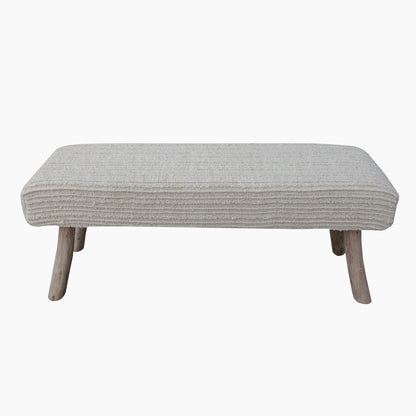 Vesoul Bench, Wool, Polyester, Natural White, Hand woven, Cut And Loop