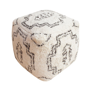 Vichene-II Pouf, Cotton, Natural White/ Brown, Bm Fn, All Cut 