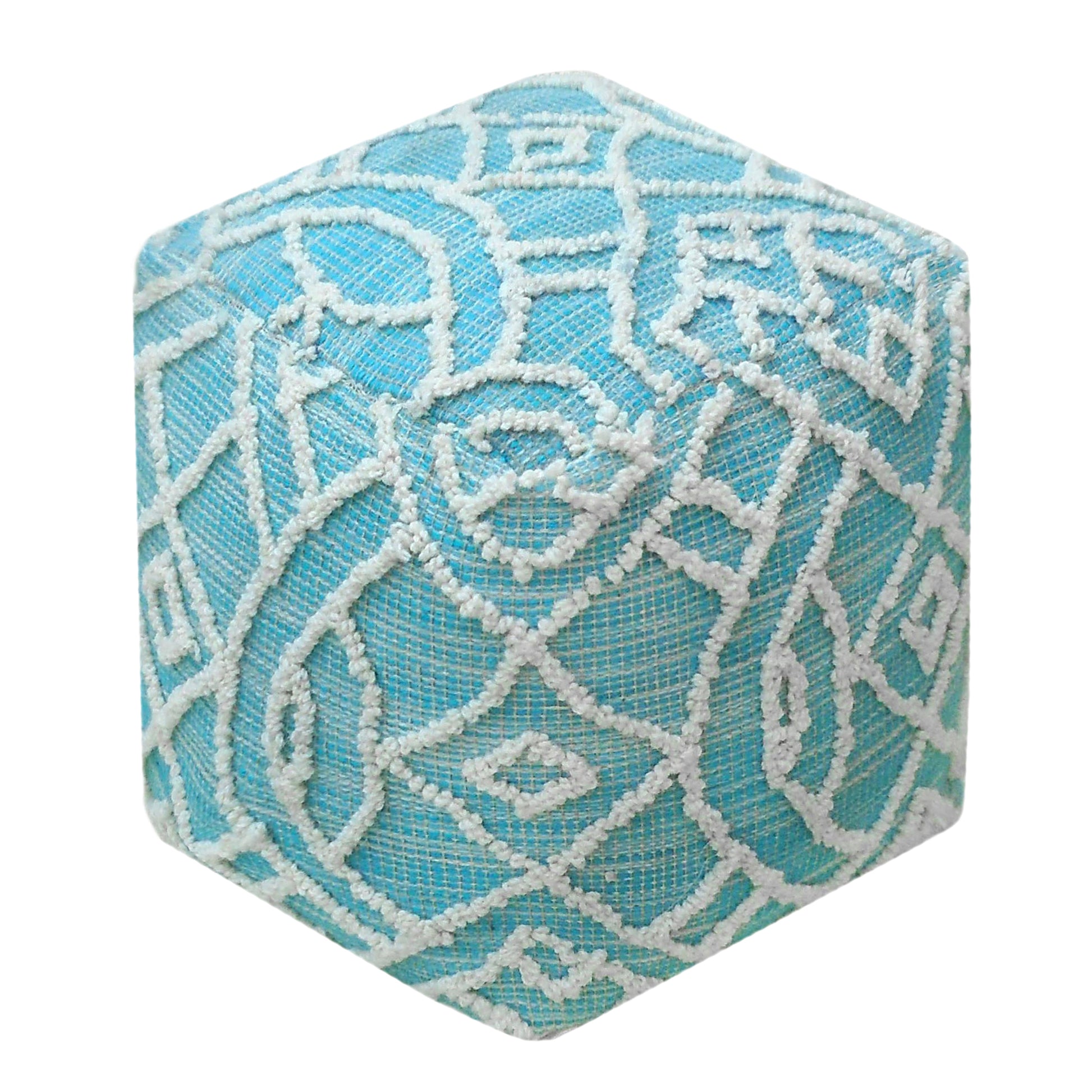 Warley Pouf, Wool, Aqua/ Natural White, Hand woven, All Loop 