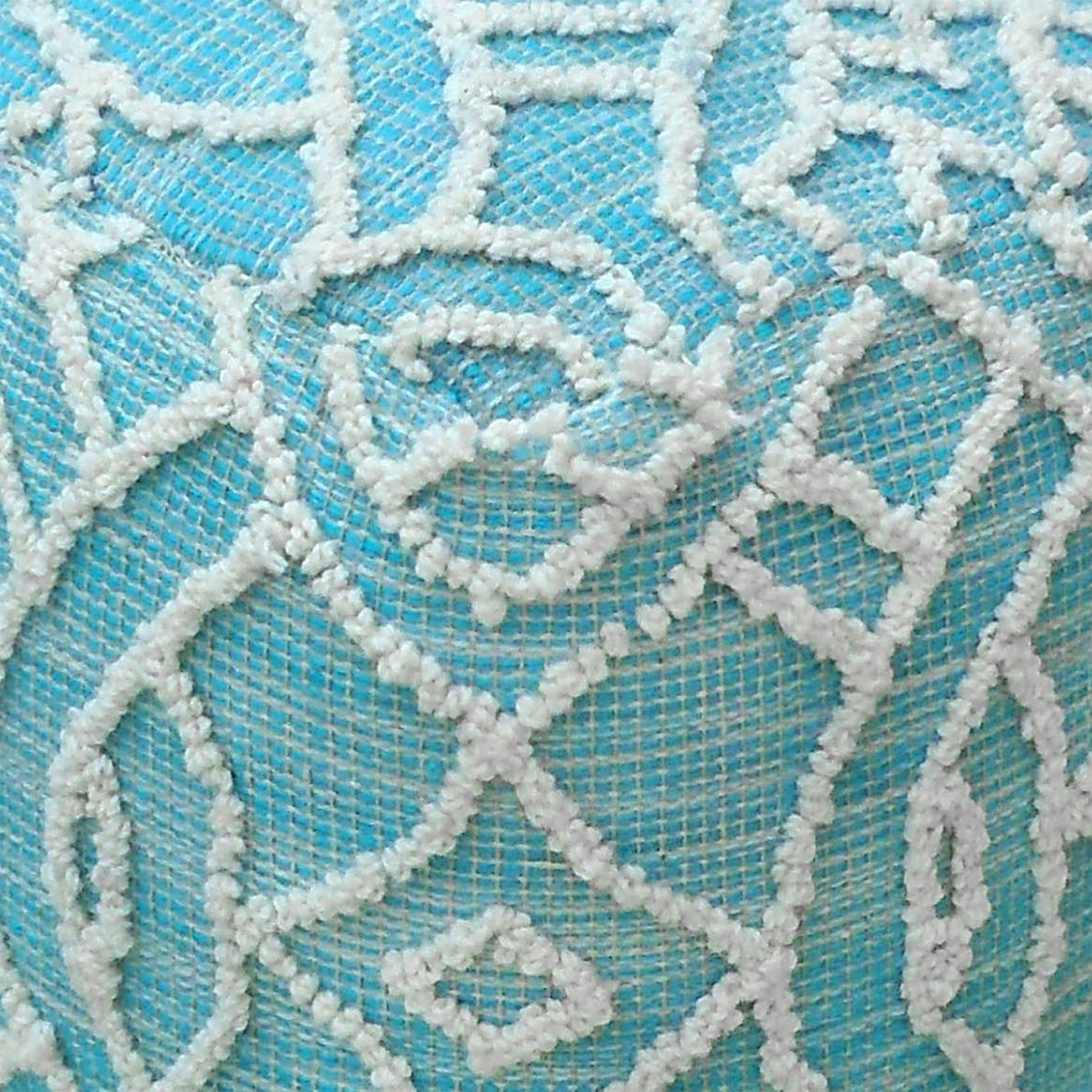 Warley Pouf, Wool, Aqua/ Natural White, Hand woven, All Loop 
