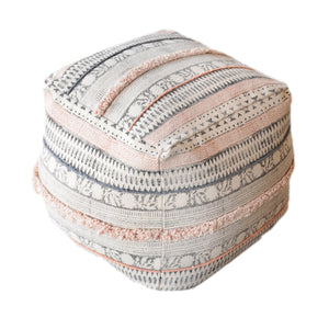 Welsh Pouf, Cotton/ Printed, Grey/ Blush, Pitloom, All Cut 
