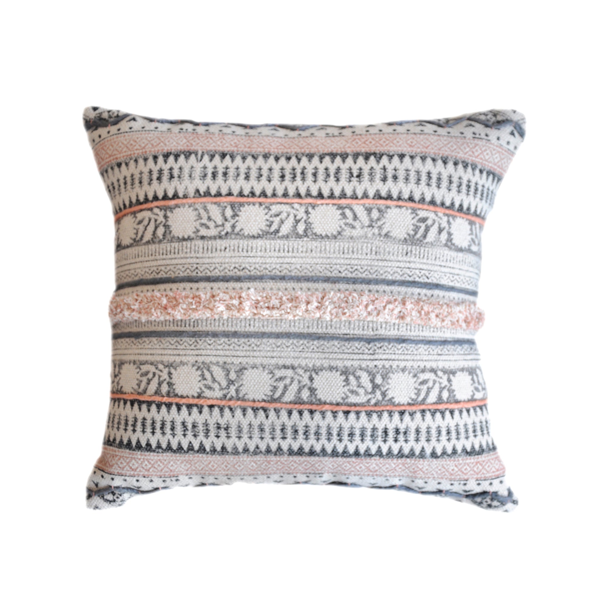 Welsh Pillow, Cotton, Printed, Grey, Blush, Pitloom, All Cut