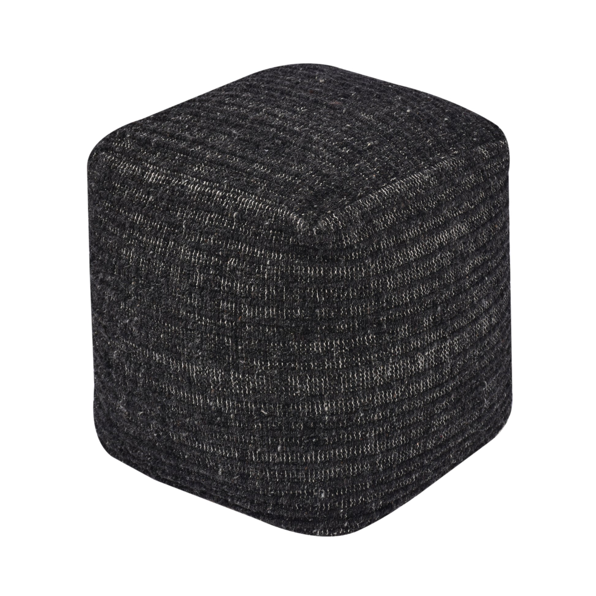 Wilcox-II Pouf, Wool, Charcoal, Hand woven, Flat Weave 