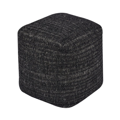 Wilcox-II Pouf, Wool, Charcoal, Hand woven, Flat Weave 