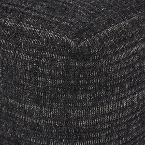Wilcox-II Pouf, Wool, Charcoal, Hand woven, Flat Weave 