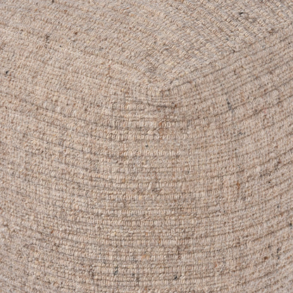 Wilcox-II Pouf, Wool, Beige, Hand woven, Flat Weave 