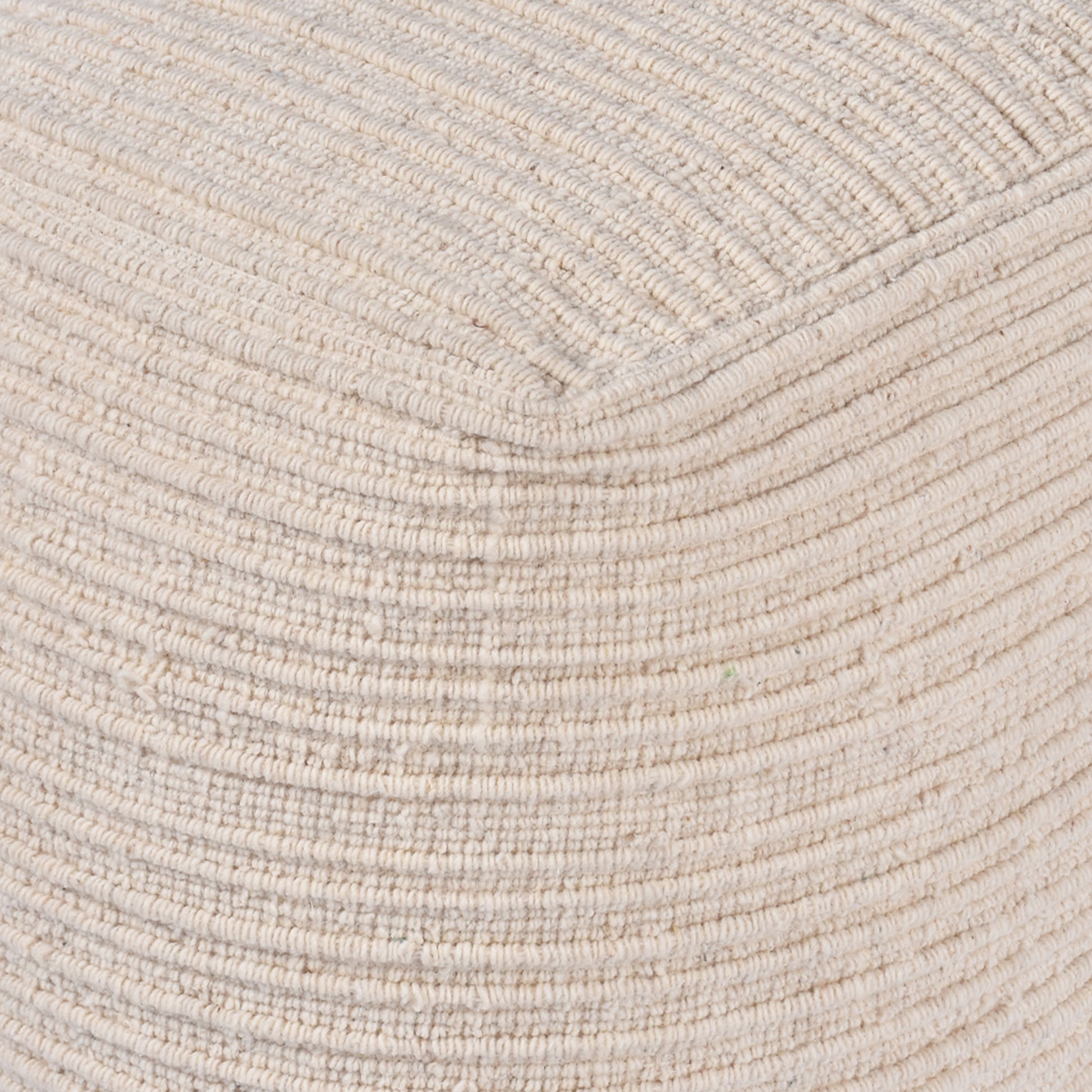 Wilcox-II Pouf, Wool, Natural White, Hand woven, Flat Weave 