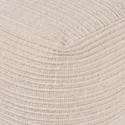 Wilcox-II Pouf, Wool, Natural White, Hand woven, Flat Weave 