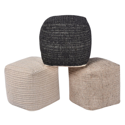 Wilcox-II Pouf, Wool,  Hand woven, Flat Weave 