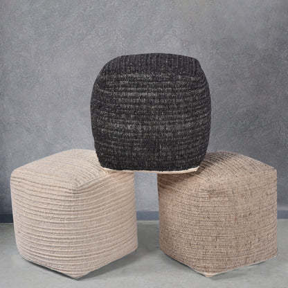 Wilcox-II Pouf, Wool,  Hand woven, Flat Weave 