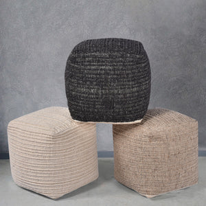 Wilcox-II Pouf, Wool,  Hand woven, Flat Weave 