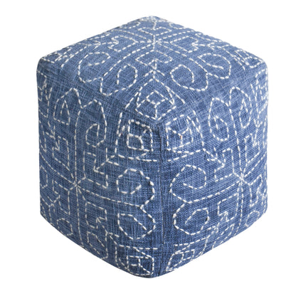 Wotton Pouf, Cotton/ Wool, Natural White/Blue