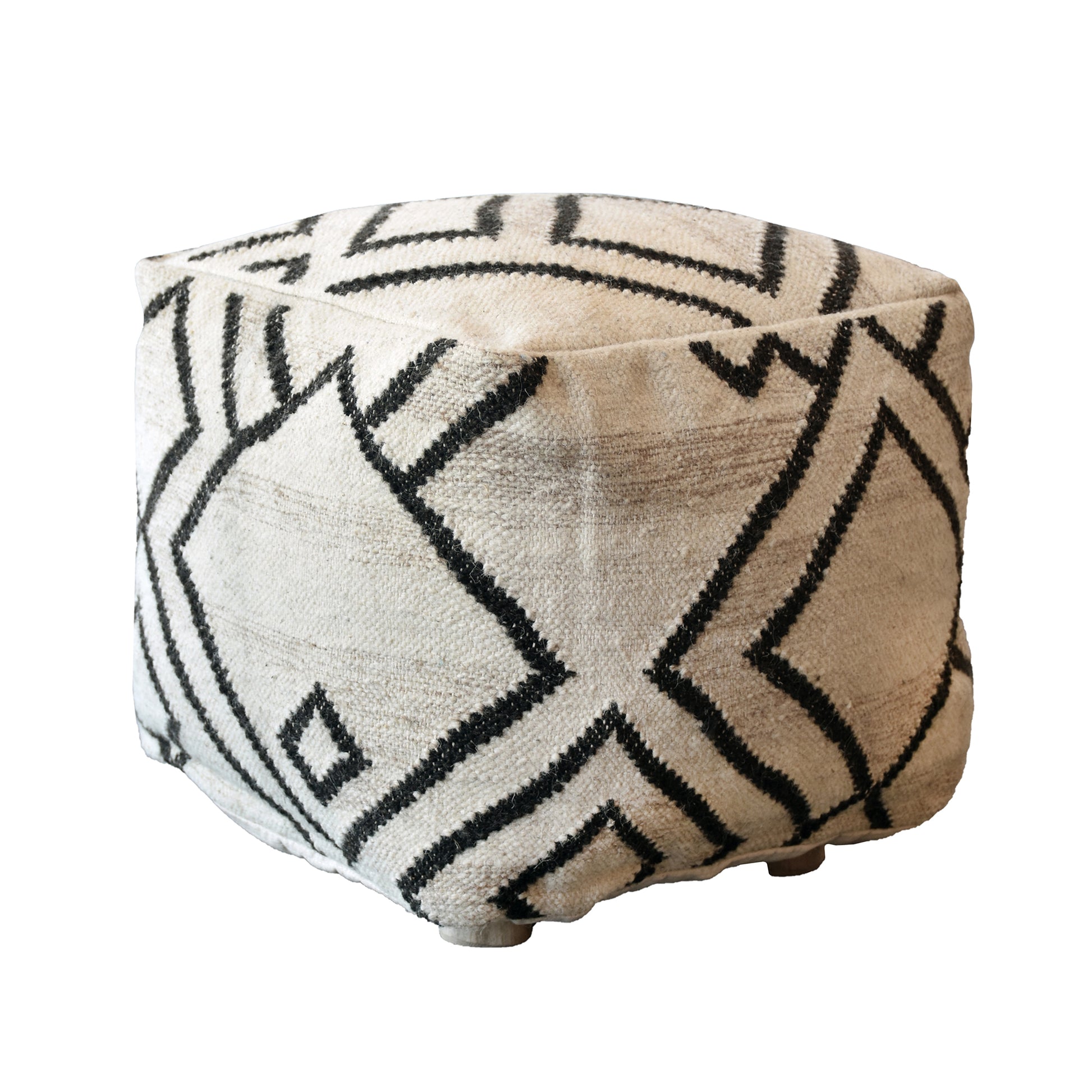 Yopm Pouf, Wool, Natural White/Charcoal