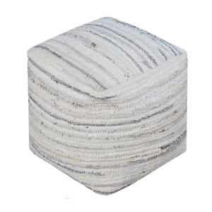 Zakary Pouf, Recycled Cotton, Natural White/Beige, Pitloom, Flat Weave 