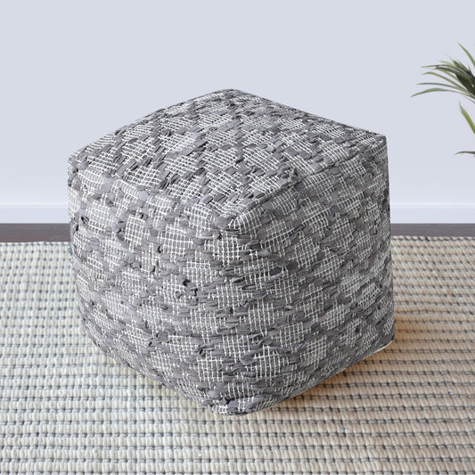 Zaynab Pouf, Leather, Taupe, Pitloom, Flat Weave 