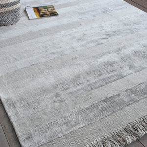 Area Rug, Bedroom Rug, Living Room Rug, Living Area Rug, Indian Rug, Office Carpet, Office Rug, Shop Rug Online, Viscose, Silver, Hand woven, Cut And Loop, Stripes