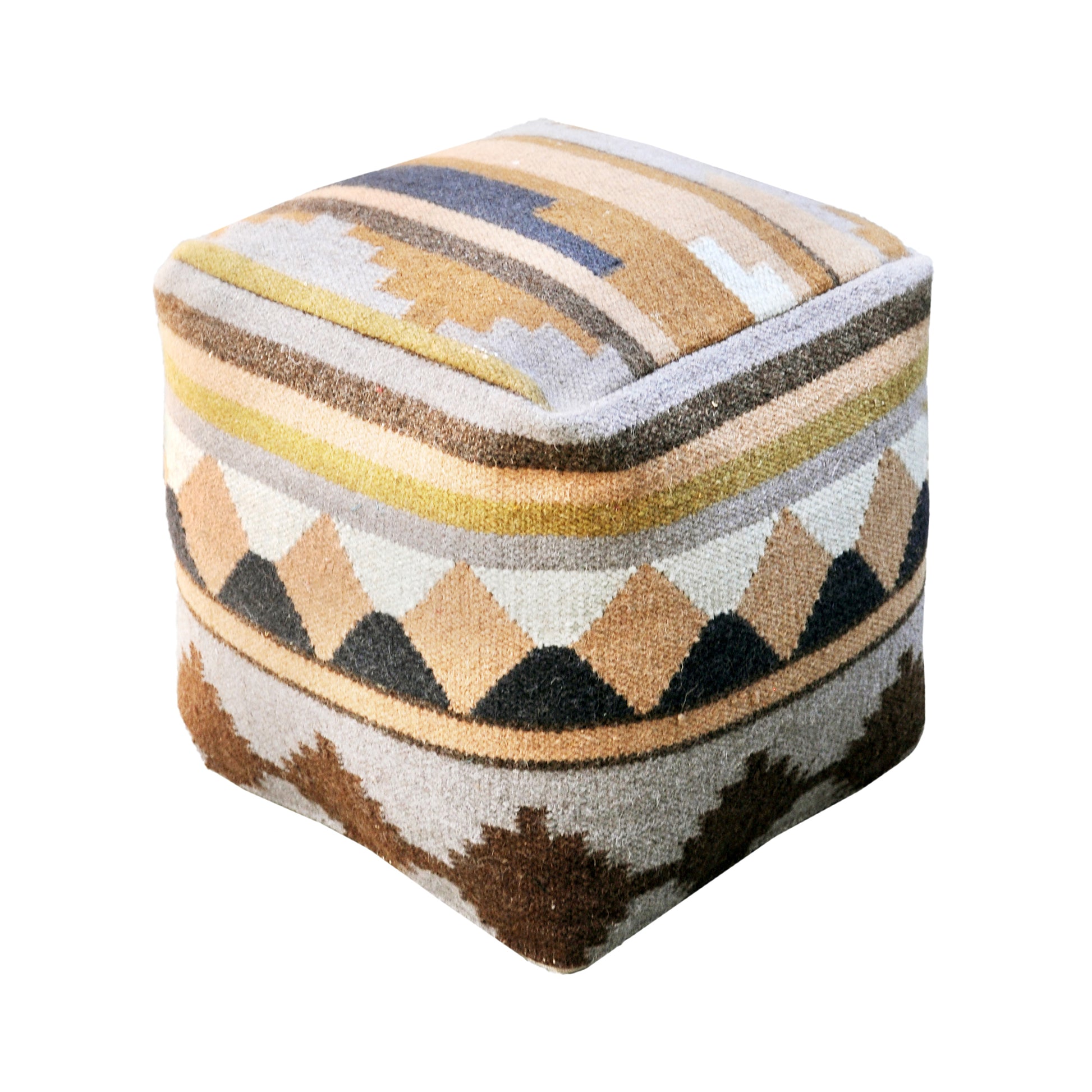 Zion - 3 Pouf, Wool, Multi, Punja, Flat Weave 